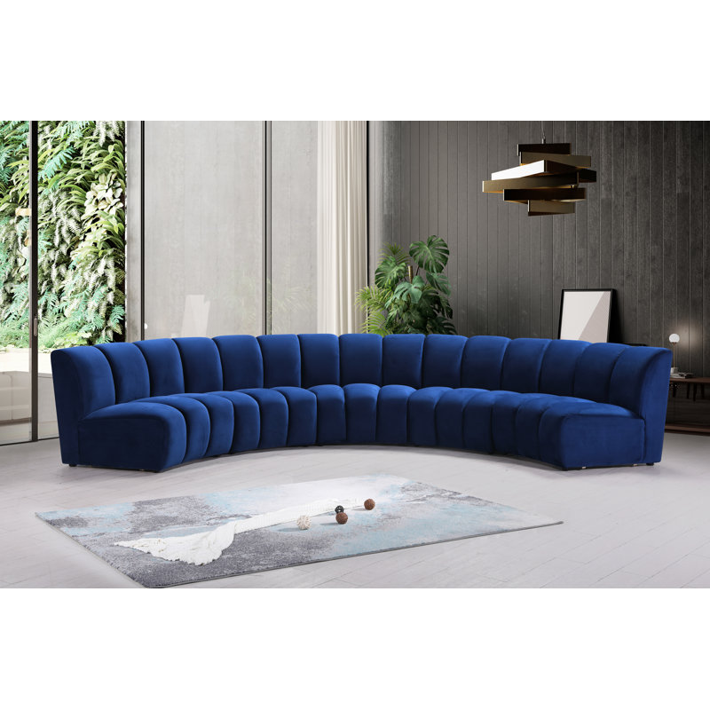 Infinity Wide Velvet Symmetrical Corner Sectional, Navy Velvet, 5-Piece