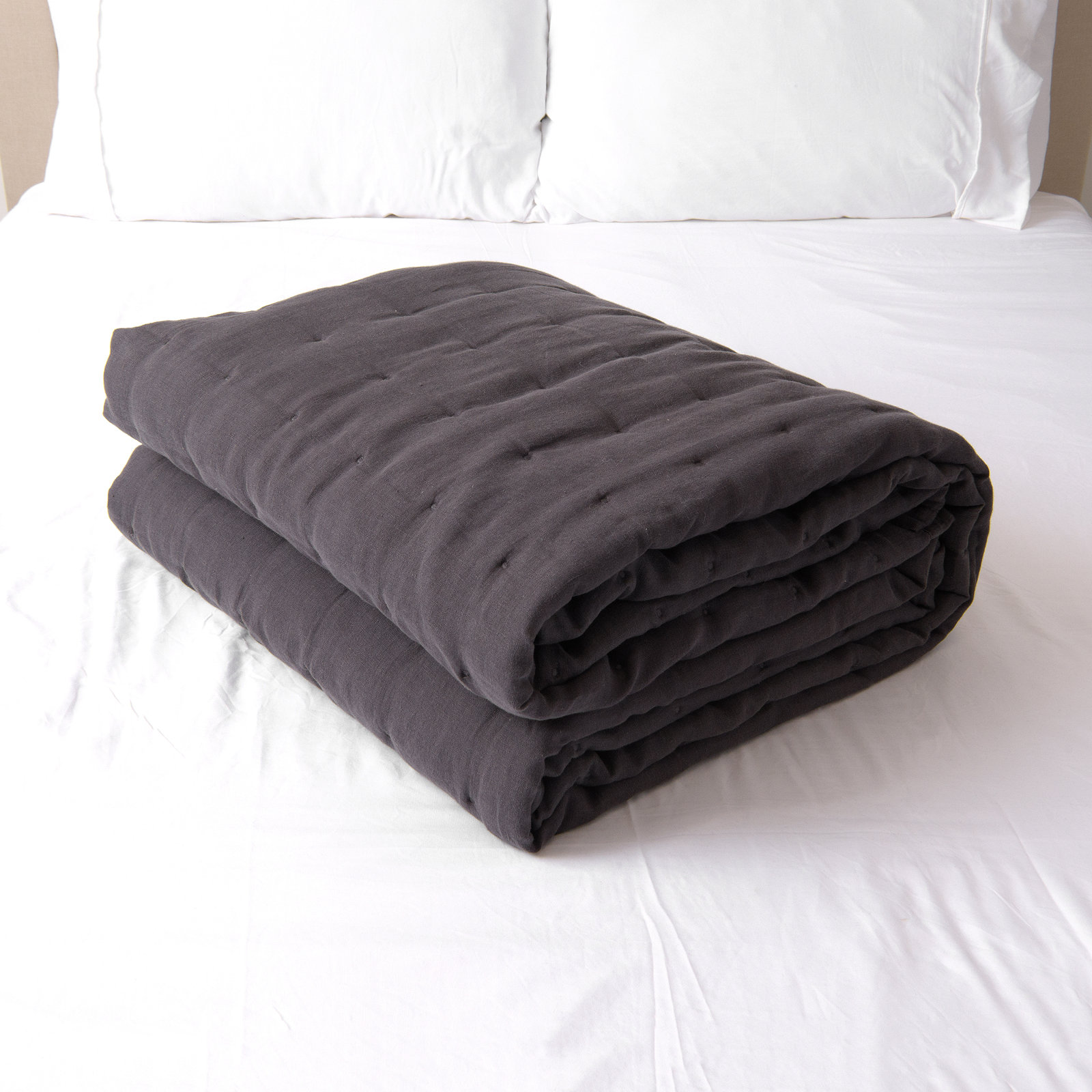 Linen Quilt Set, Gray, Twin Quilt