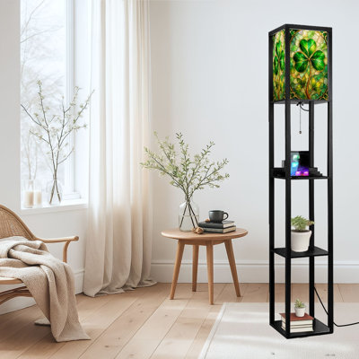 Lampe sur pied à DEL à intensité variable à motif de trèfle vert à motif de trèfle doré avec télécommande, 3 lumières de couleur, pour le salon, la chambre à coucher