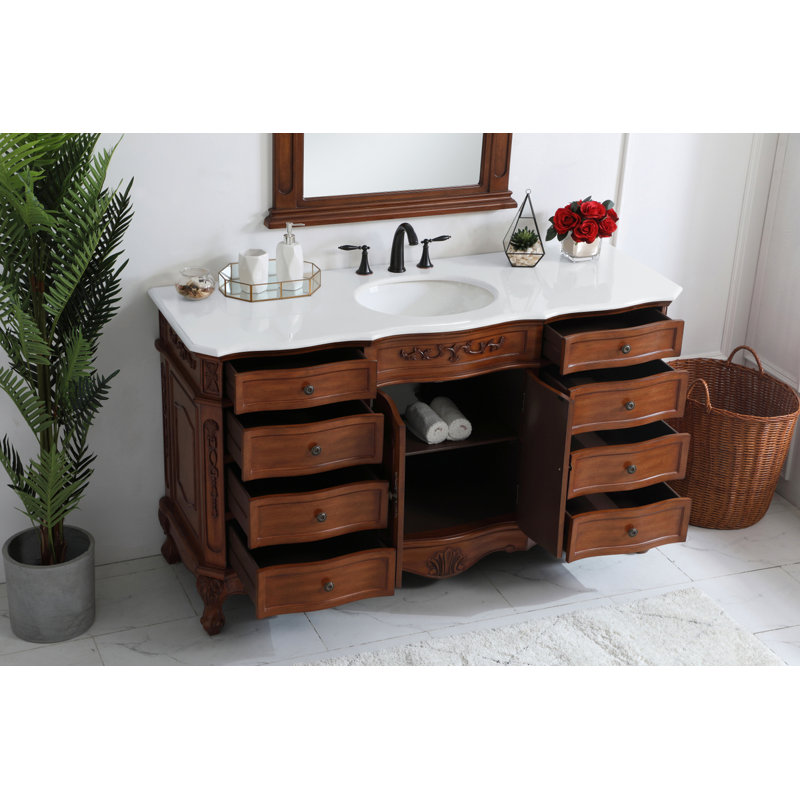 Ensemble de meuble-lavabo simple 60 po Lunette, Teck, Blanc ivoire