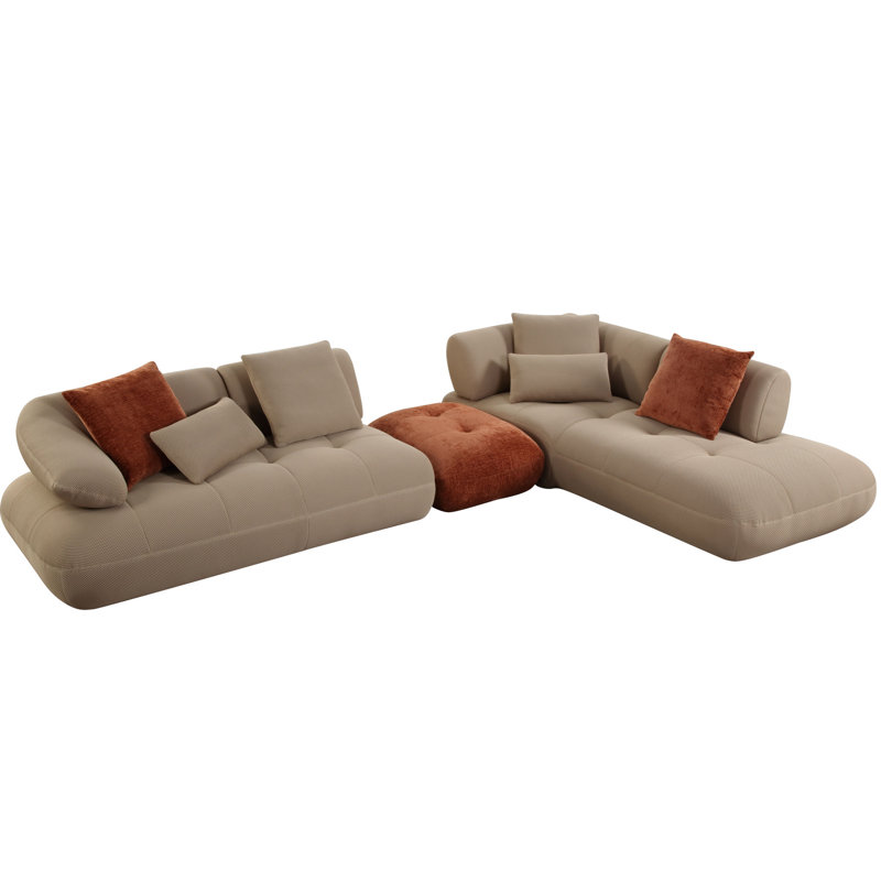 Canapé modulaire en maille avec revêtement beige et pieds Kd, profondeur de siège de 39 po, l 36 po de hauteur x H 17 po