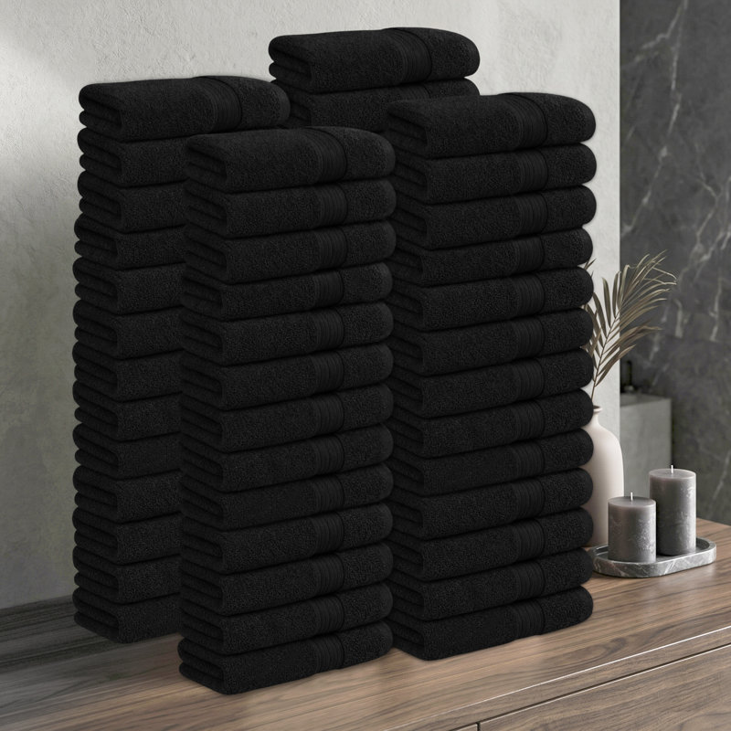 Serviette 100% coton 600 g / m² 18 x 28 po, Noir, Hand Towels- 52 Pack