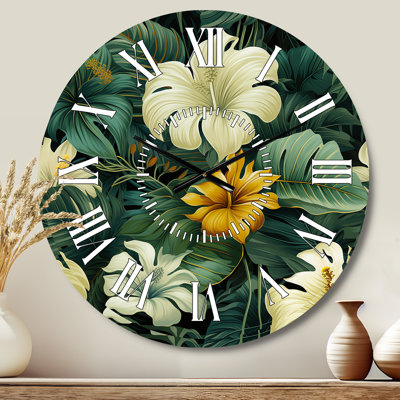 Monstera Elegance Tropical Pattern III - Tropical White Face Wall Clock