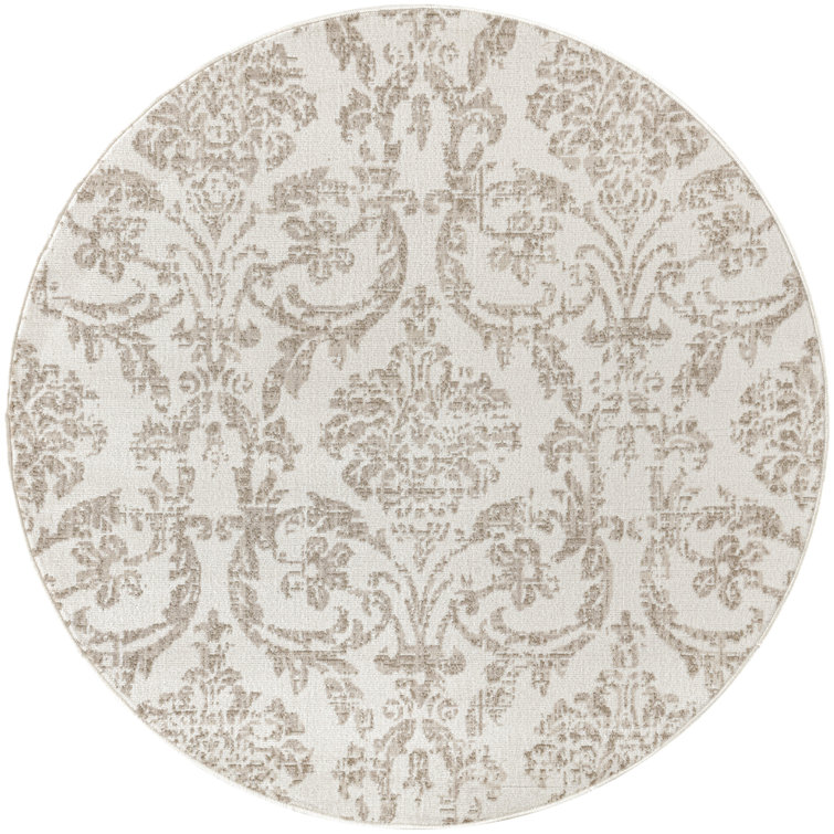 Cristiaan Damask Machine Woven Polypropylene Area Rug in Beige