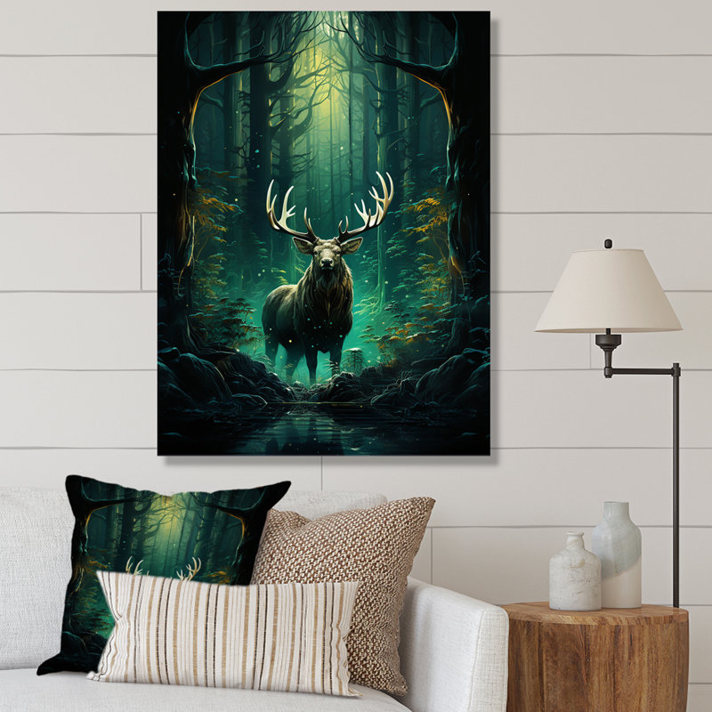 «Lagrant Teal Green Moose Enchanted Forest II», reproduction sur toile, H 20 po x l 12 po x P 1 po, Toile tendue
