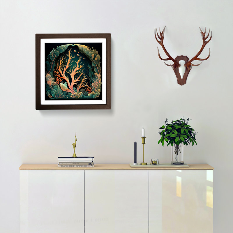 Coral Reef Art Nouveau - Single Picture Frame Print on Wood, Walnut