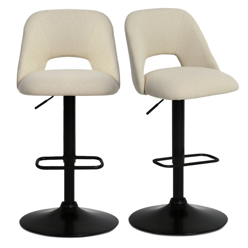 Bridgette 24"-32" Swivel 360° Upholstered Footrests Adjustable Height Bar Stool, Oatmeal