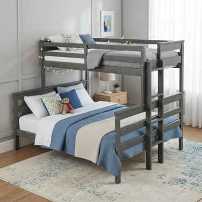 Twin XL Over Queen Bunk Bed, Convertible Split Design, Wood, Platform Frame, Modern & Contemporary, Kids Bedroom