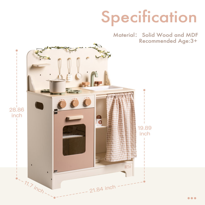 Kids Play Kitchen Set,Wooden Pretend Play Kitchen with Leaf Light String