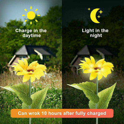 2 lumières de piquet de jardin solaires à DEL tournesol pour décoration de jardin
