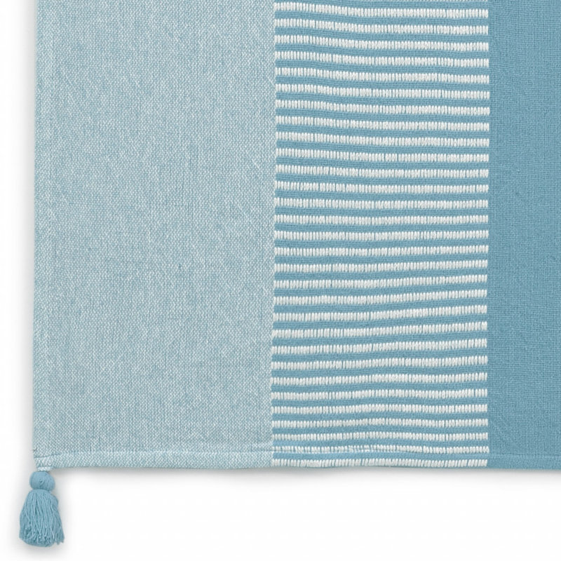 Jeté rayé en coton tissé bleu, Bleu