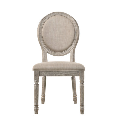 2Pcs Tan Fabric & Oak Side Chair - Upholstered Seat/Back, Stacking Block Base, Box Seat Construction, Turned Leg, Oval Back, 220Lb Weight Capacity, 20" Depth, 18" Height Chairs 2 And