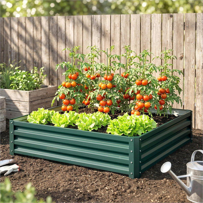 Support pour plante en métal vert, 47,2 po, avec contrôle pratique pour l'espace extérieur, acier galvanisé