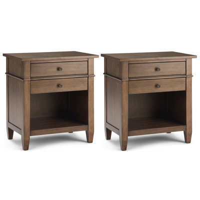 Table de chevet transitionnelle en bois massif de 24 po Carlton brun rustique naturel vieilli (ensemble de 2)