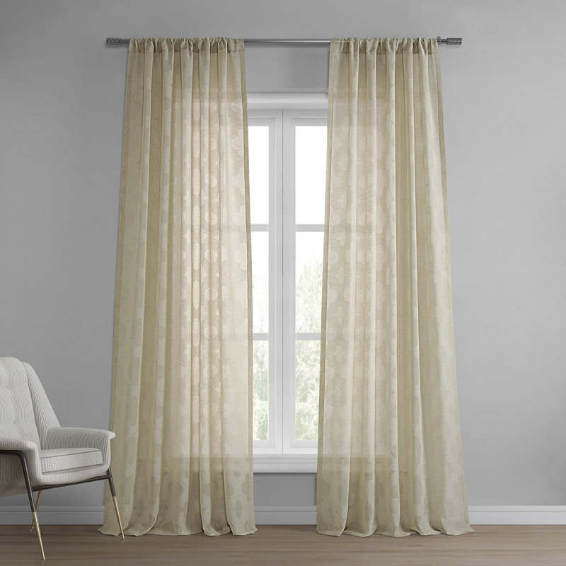 Marylane Geometric Patterned Faux Linen Sheer Curtains for Bedroom & Living Room Curtains - Single Panel Drapes, 50"W x 84"L