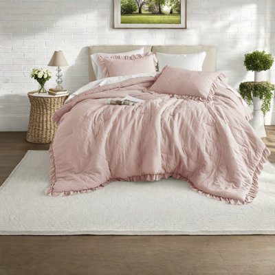 Luxury Blush Bedding Sets, Premium Microfiber Comforter Set With Ruffled Design For Home