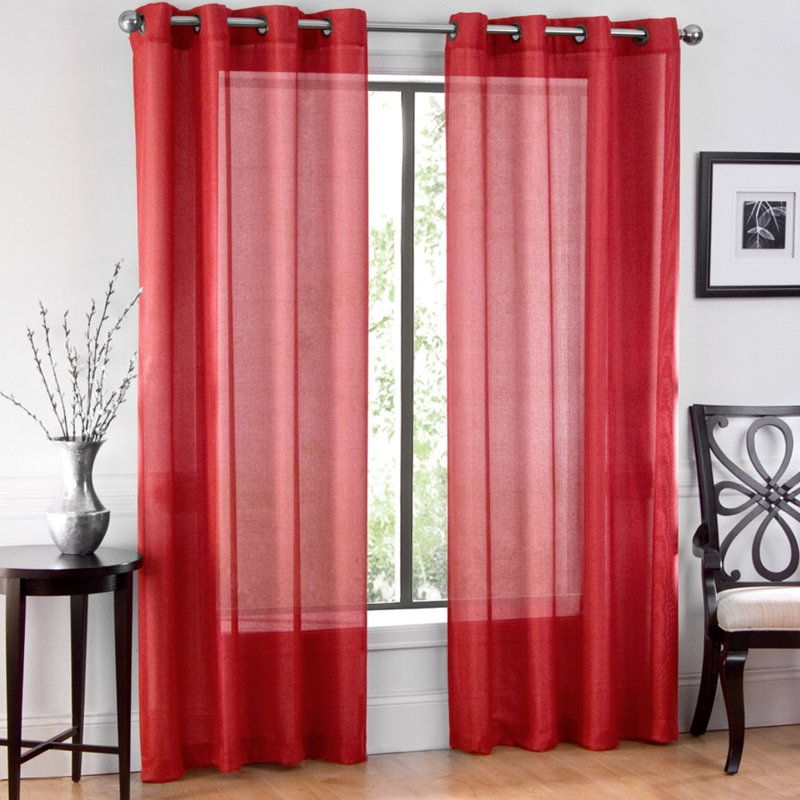 Red Faux Silk Sheer Grommet Curtain Panels, 54" x 84"