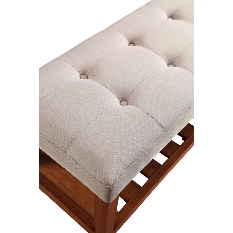 Gray Fabric Bench With Oak Finish - 40"X16"X18" Seat & Practical Shelf Storage Slatted 15.76 In. Depth Functional Elegant