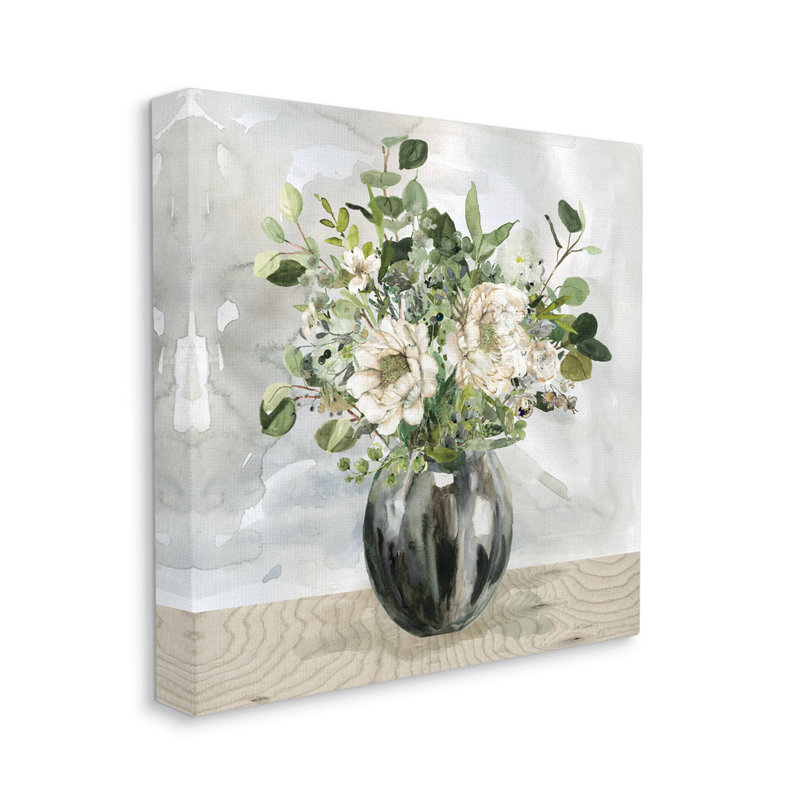 30" x 30" Green and White Floral Canvas Wall Art