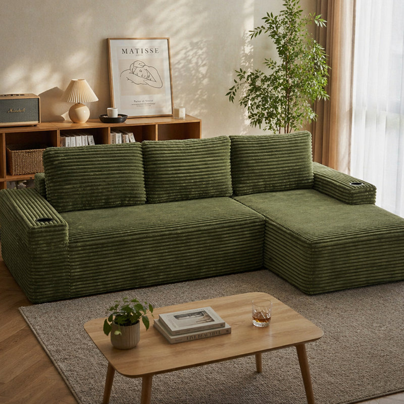 Canapé modulaire 104 po Cloud, canapé modulaire moderne avec assise profonde, canapé en velours côtelé sans méridienne avec méridienne en forme de L pour la chambre à coucher du salon, aucun assemblage requis