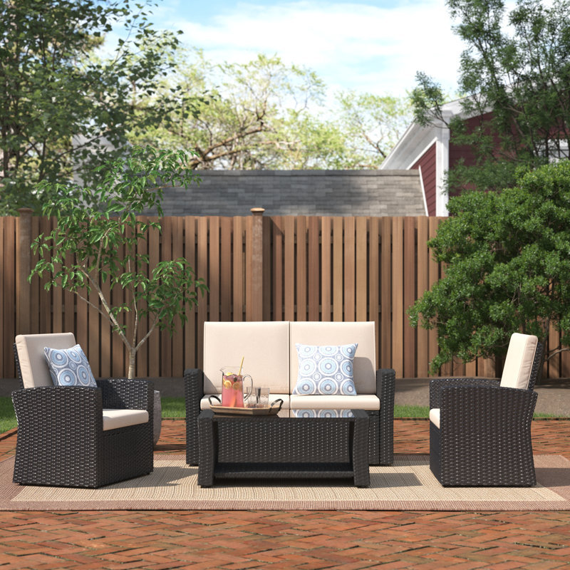 Laurita 4 - Person Patio Conversation Set with Cushions, Black