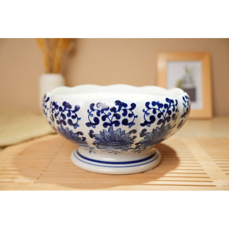 Bougie en céramique 10,63 po de style chinois festonné (67 oz) - Bambou