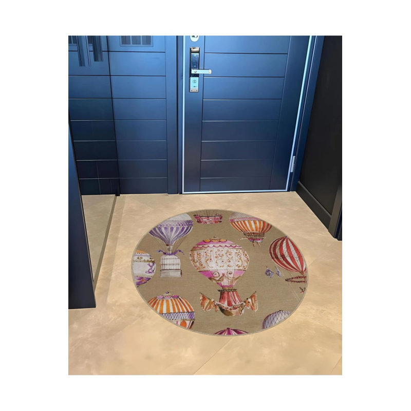 Multicolored Hot Air Balloon Detailed Decorative Carpet, Round 5'