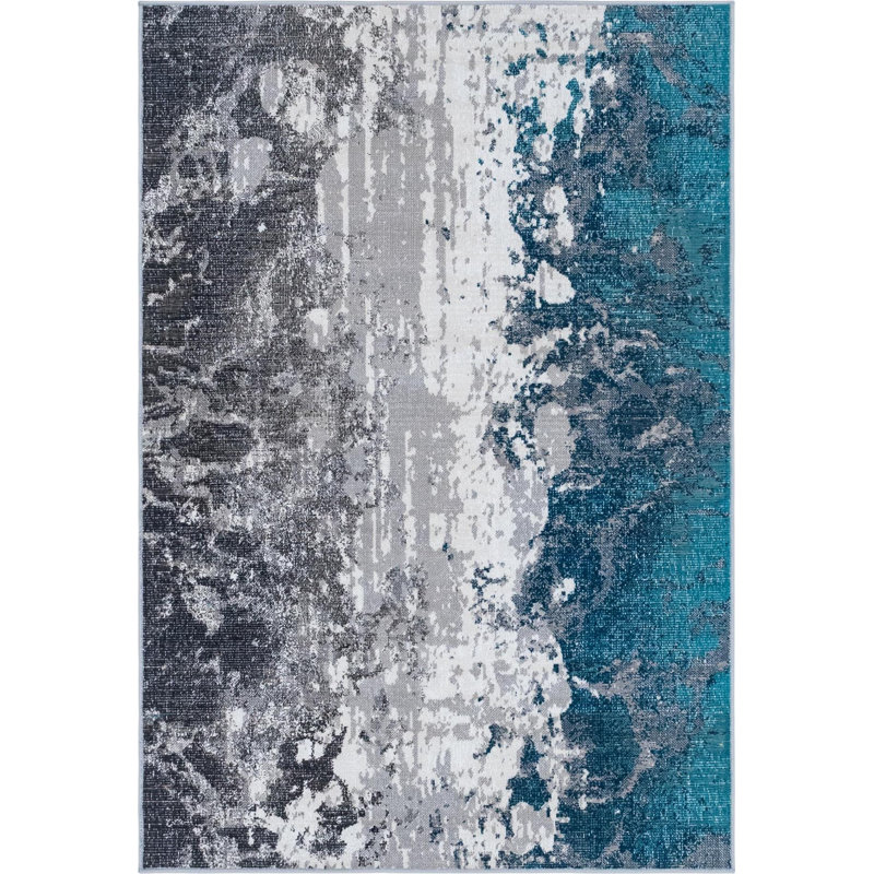 Tapis bleu/gris, Rectangle 4 pi 1 po x 6 pi 1 po