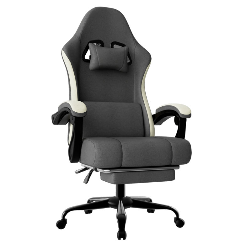 Ergonomic Gaming Chair With Pocketed Spring Cushion, Breathable Fabric Computer Chair With Footrest, Adjustable Lumbar Support Video Game Chair For Adults