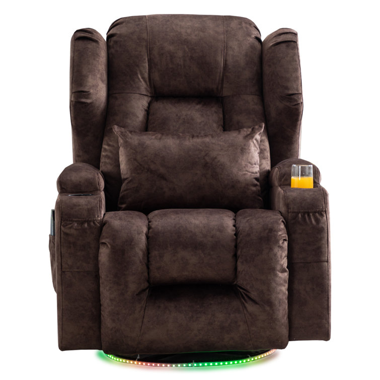 Power Recliner Chair, Swivel Rocker Recliner Chair With Massage And Heat, Nursery Recliner Chair With Ambient Light For Living Room, Home Office