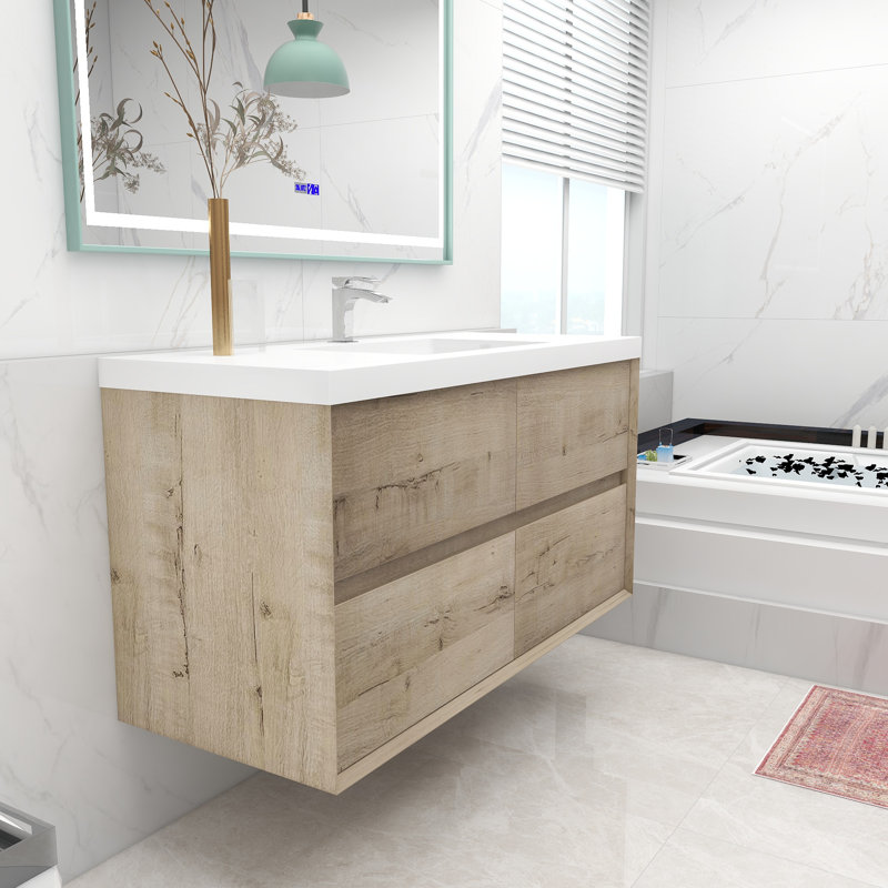Ensemble de meuble-lavabo simple mural 48 po Maiteder, Chêne clair