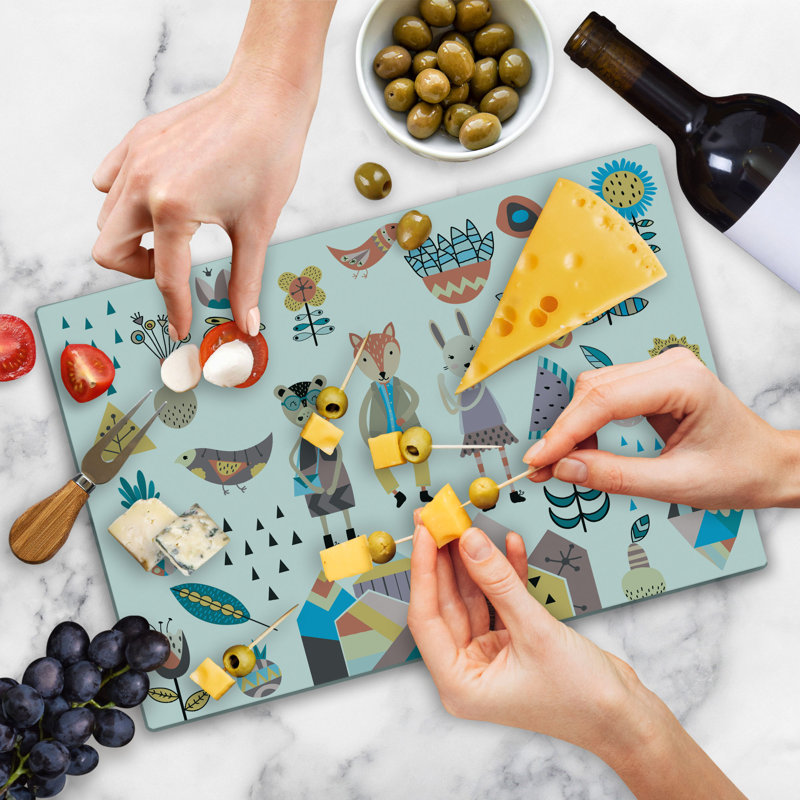 Ambesonne Cartoon Cutting Board Large Size Fox Bunny and Bear Multicolor