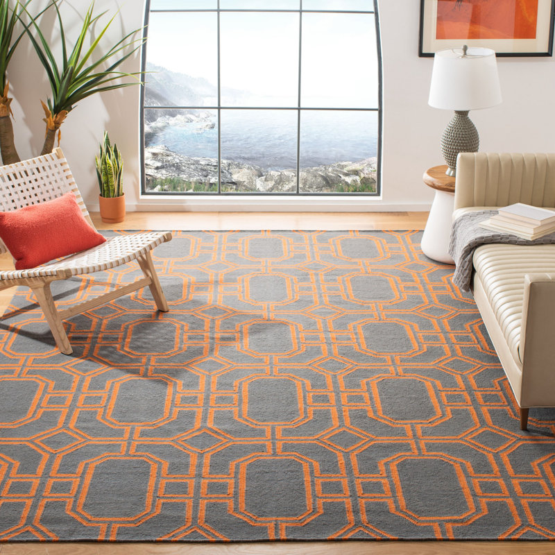Rodgers Hand Woven Flat Weave Wool Geometric Rug, Rectangle 8' x 10'