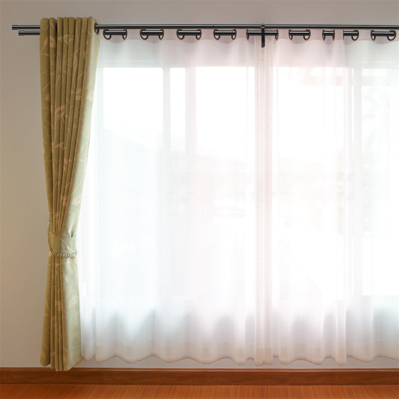 Satin Black Iron Adjustable 76cm to Double Curtain Pole, 186cm W x 3cm D
