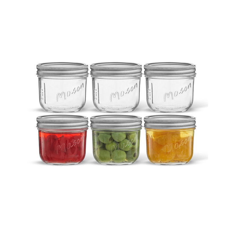Pots Mason à large ouverture avec couvercles, étiquettes et mesures hermétiques Brightware - 8 oz - ensemble de 6