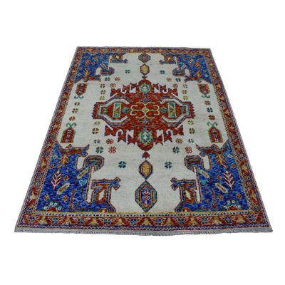 5'0" x 6'7" New Hand Knotted Ivory Wool Rectangle Oriental Rug - EB196E78F356482F893A8358E617A1AD