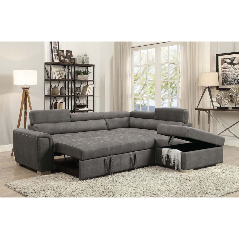 Moshe Sleeper Sectional Sofa Gray Microfiber