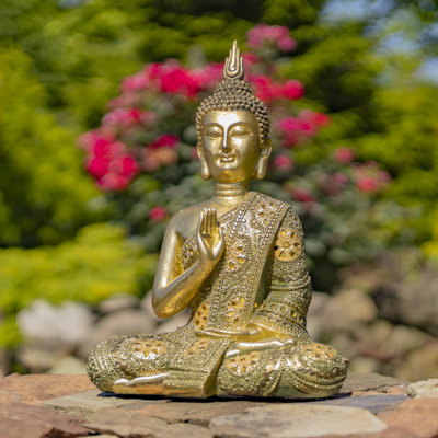 BOUDDHA DE 16 po EN POLYRésine dorée gelée