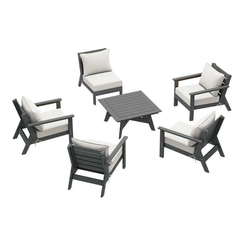 6-Piece Deep Seating Set, Gray, White