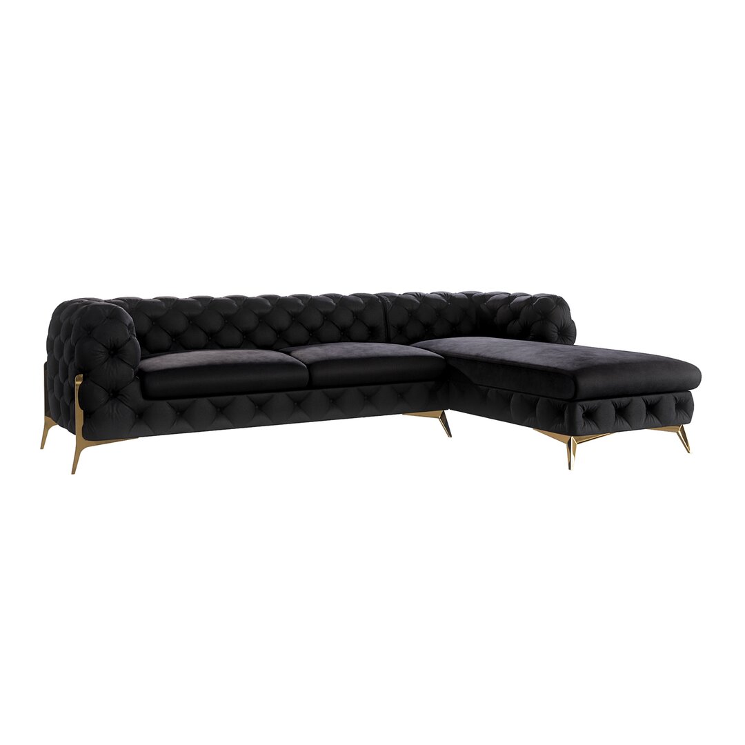 Chesterfield Ecksofa mit Ottomane Atoka mit Goldene Metall Füßen