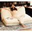 Canapé-lit en mousse avec rembourrage en mousse, lit de siège à billes blanc crème, tissu, conception contemporaine sans assemblage, matelas pliant large, confortable pour étudier