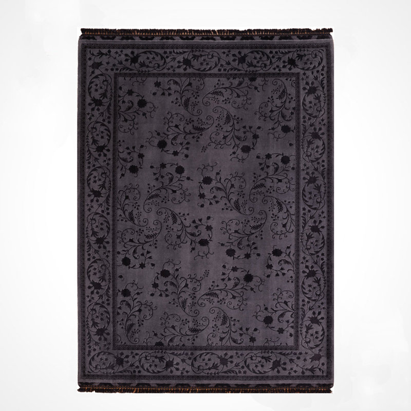 Tapis noir en laine et soie noué à la main Original Original