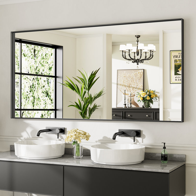 Modern & Contemporary Matte Black Aluminum Alloy Framed Rectangular/Square Bathroom Vanity Mirrors with HD Tempered Glass