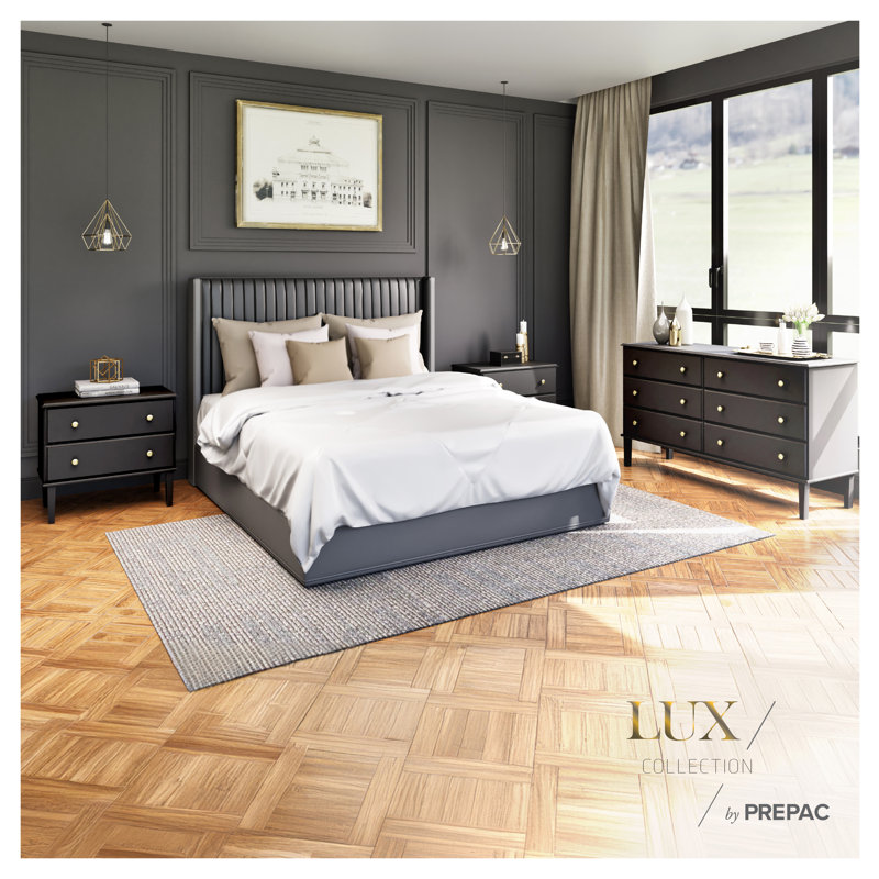 Lux Black 2 Drawer Nightstand with Gold Accents