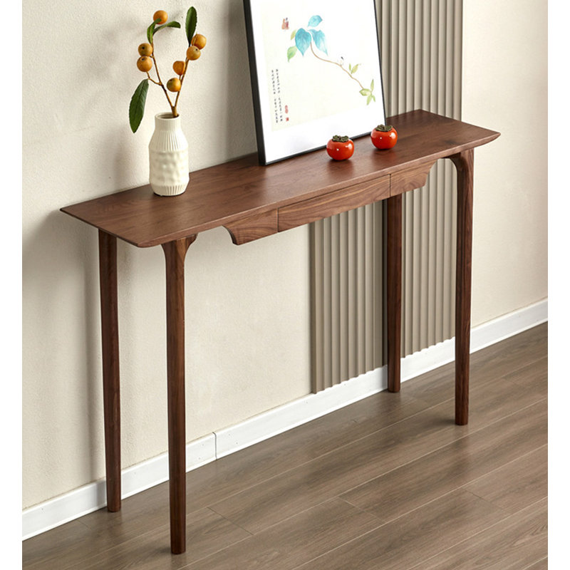 Solid Ash Wood Console Table With Drawer, 35.4" H x 47.2" W x 13.8" D