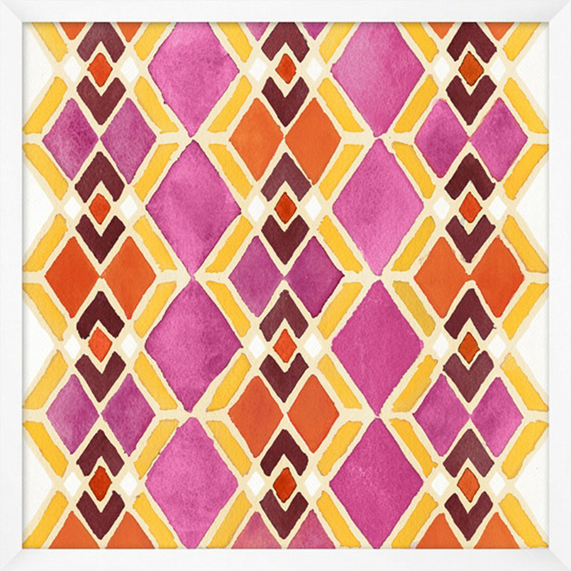 Magenta motif géométrique 1 - Peinture sur papier encadrée
