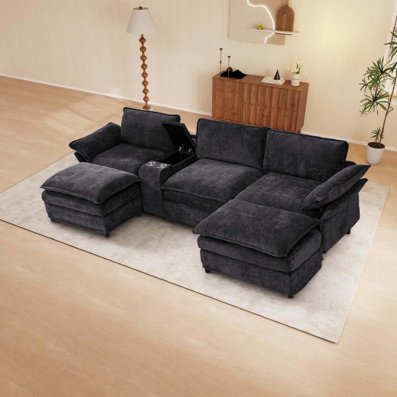 Modular Sectional Sofa, Multifunctional Living Room Furniture, Black Fabric