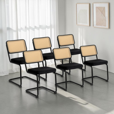 Chaises de salle à manger Crumley rembourrées, siège en rotin velours, style moderne du milieu du siècle, design Breuer, pieds chromés