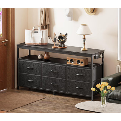 Huuger TV Stand Dresser with Power Outlets and LED Lights, 47 Inch Entertainment Center for 55, 50, 43 Inch TV, 6 Drawer Dresser for Bedroom, Chest of