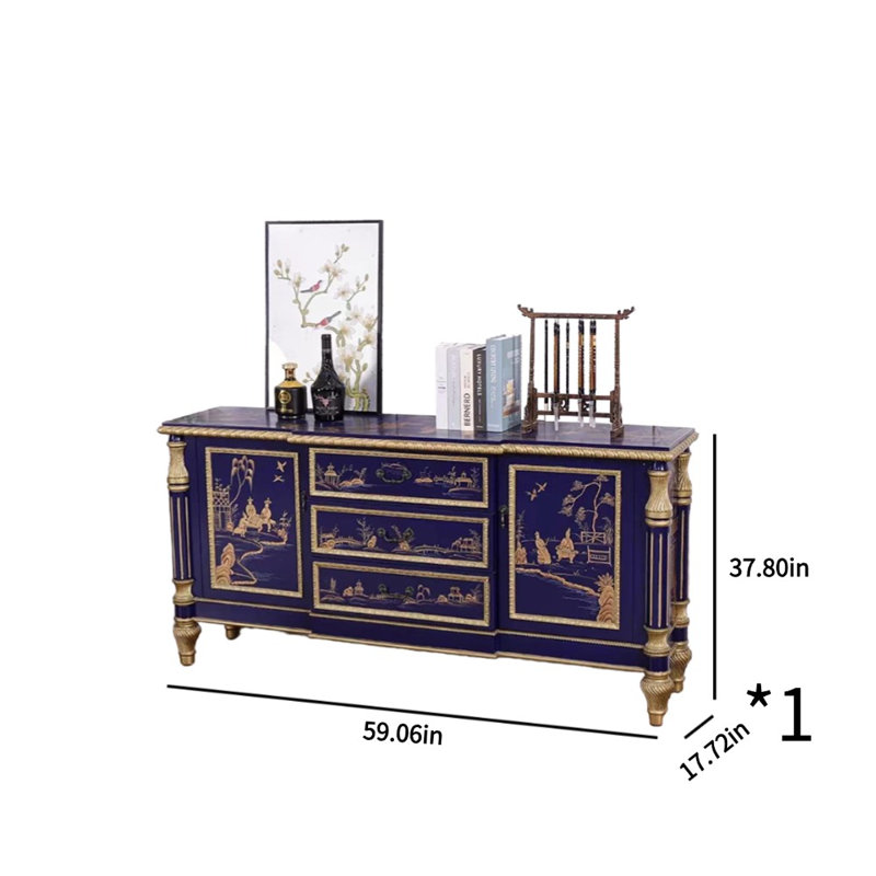 Hand-Painted Carved Accent Cabinet 59.06'' Sideboard